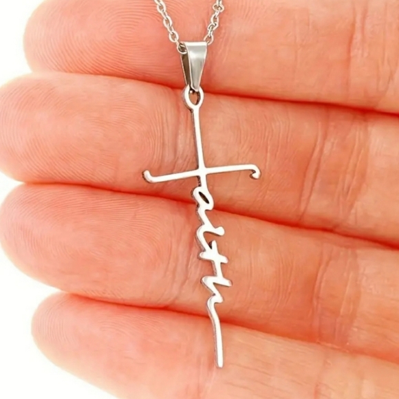 Faith Silvertone Pendant Necklace - Picture 4 of 4